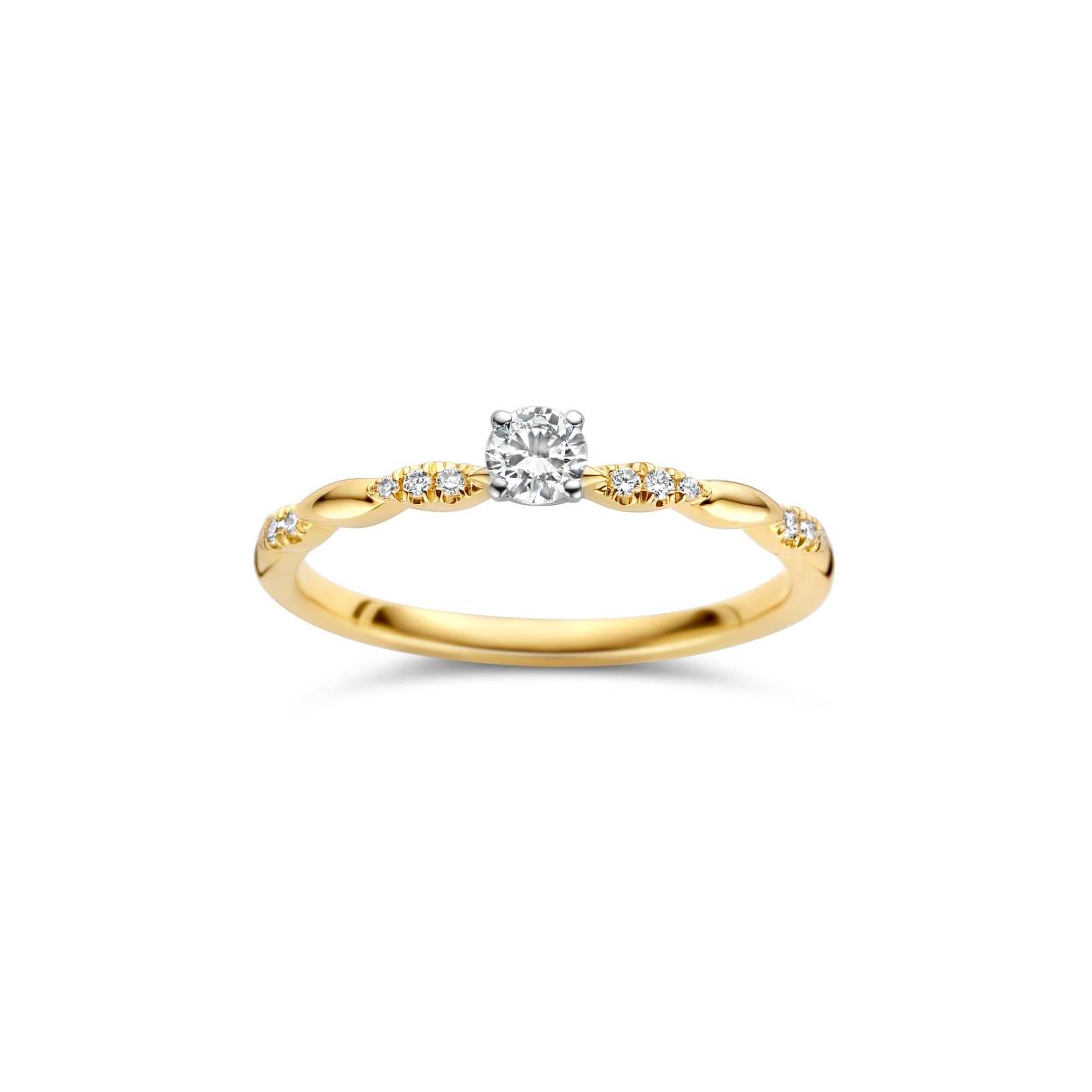 verlovingsring geel goud 18kt met diamanten.