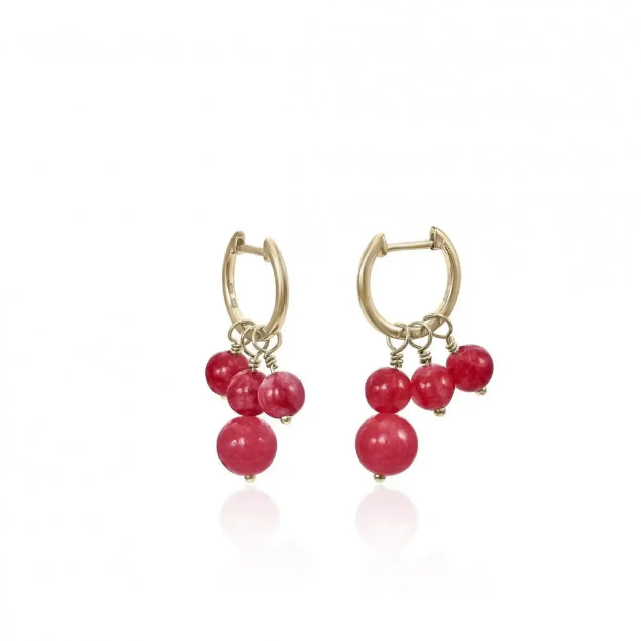Hoops earrings with pendants design three charms coral beads