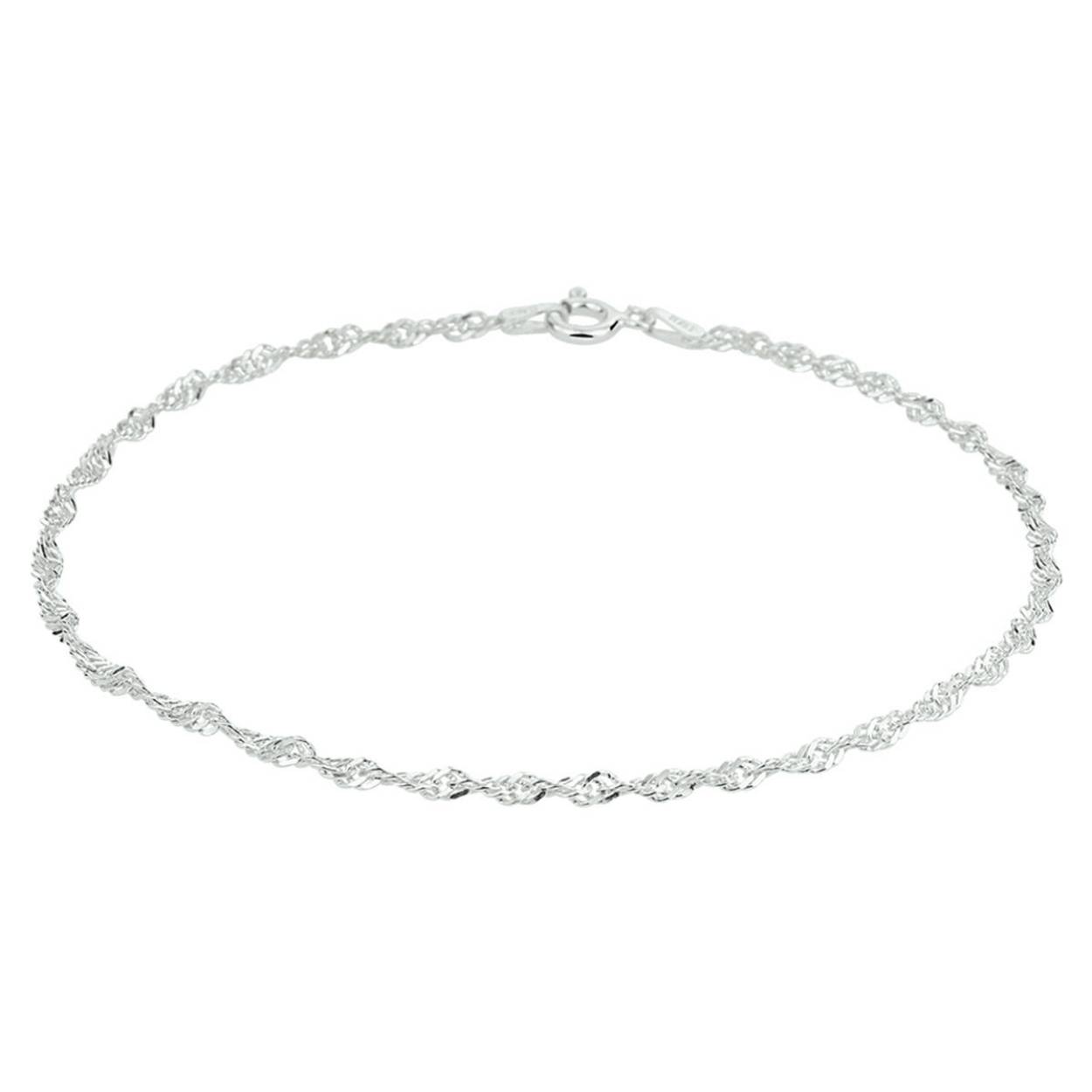 925 Zilveren enkelband met singapore schakel. De schakelbreedte is 2.25mm.