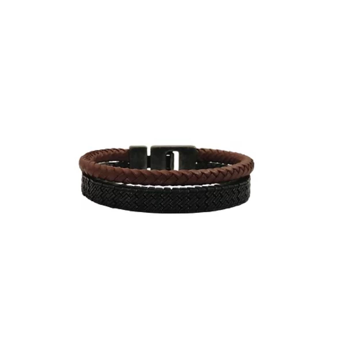 Josh armband rond leer cognac | metalgun staal | maat 23