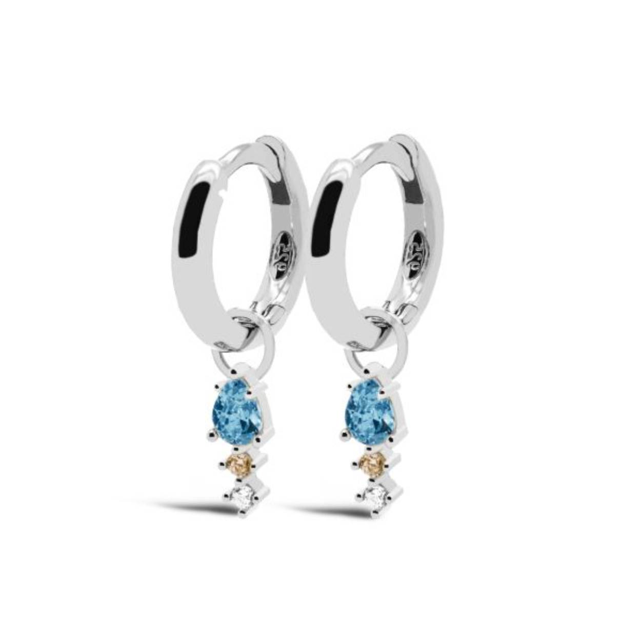 A67LB Karma | Hinged Hoops DUO BLUE Drop | Zilver | Zirkonia