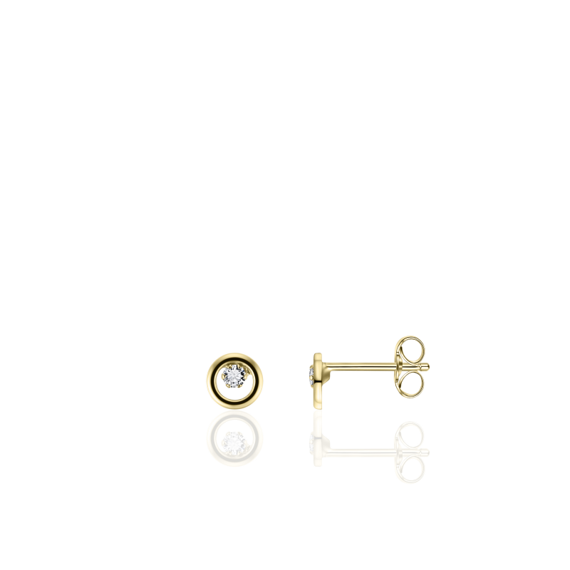 14k gouden oorknop cirkel met een zirkonia gezet.