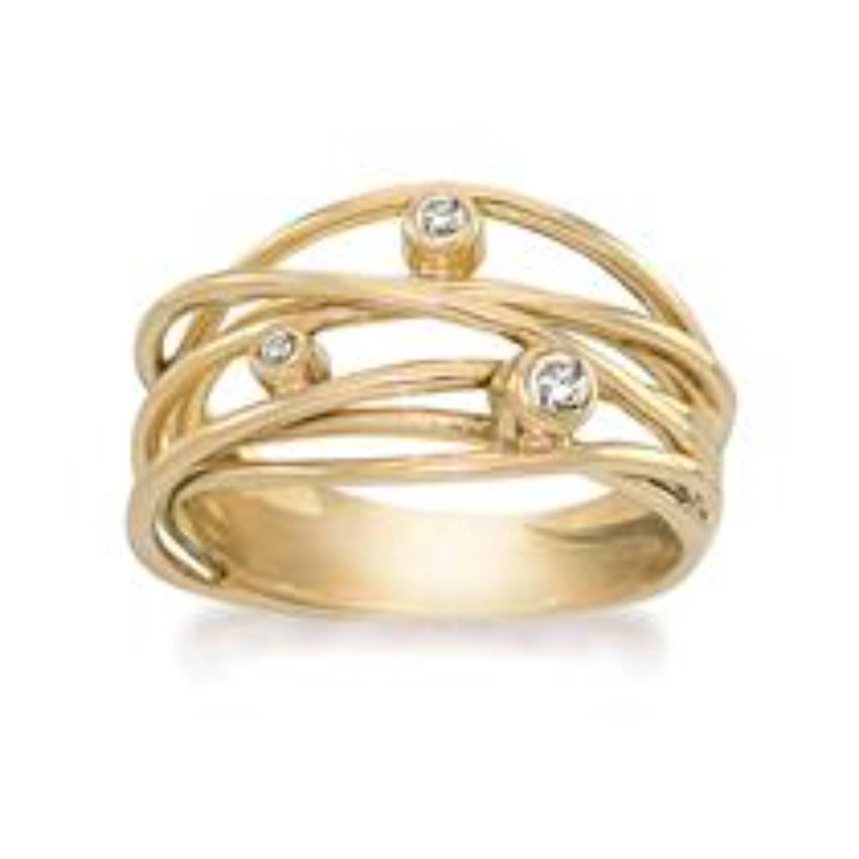 Deze geel goud vergulde ring is afgewerkt met drie witte topazen.
