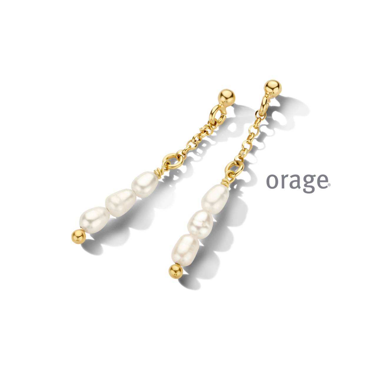 Goudkleurige oorhangers met zoetwaterparels van het merk Orage
Materiaal: 925 zilver, verguld - zoetwaterparels
Bijhorende collier ook verkrijgbaar