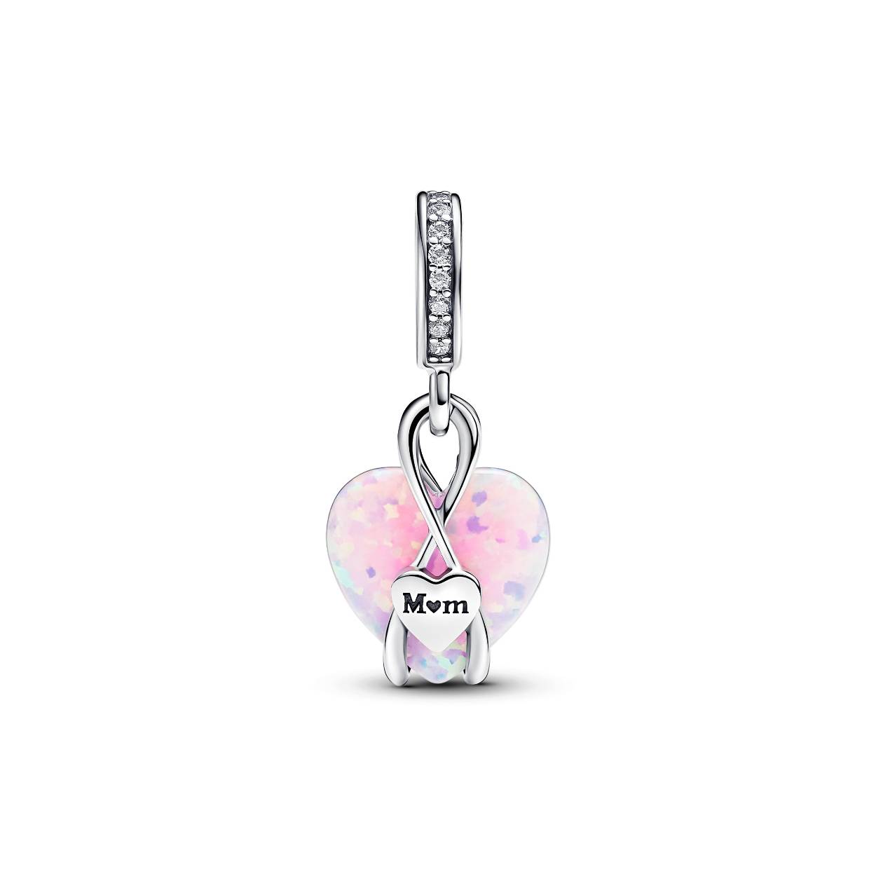 Pandora - Mom Heart dangle with pink lab-created opal Zilver - 793202C01