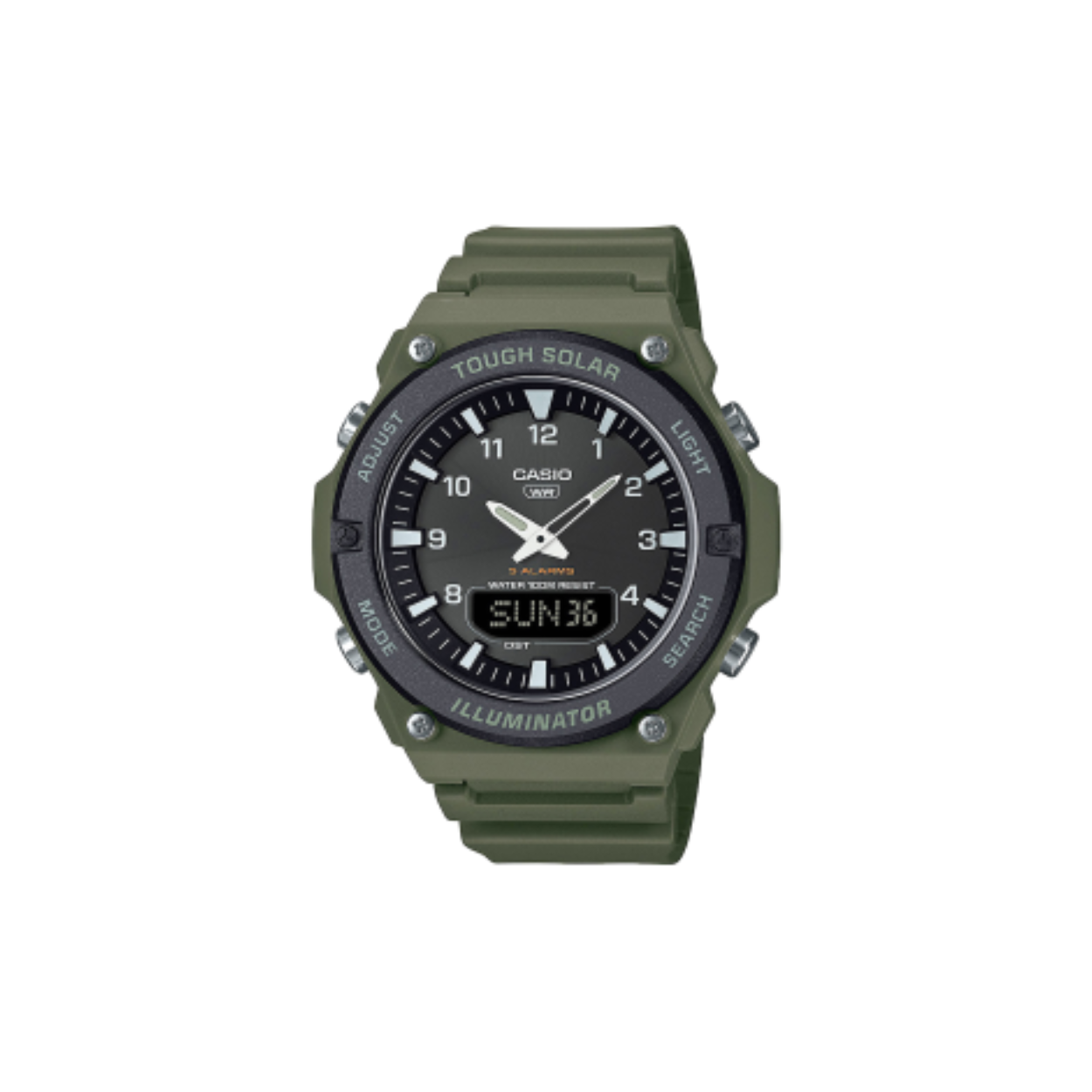 herenuurwerk analoog digitaal met groen rubberband : met alarm, chrono en timer 