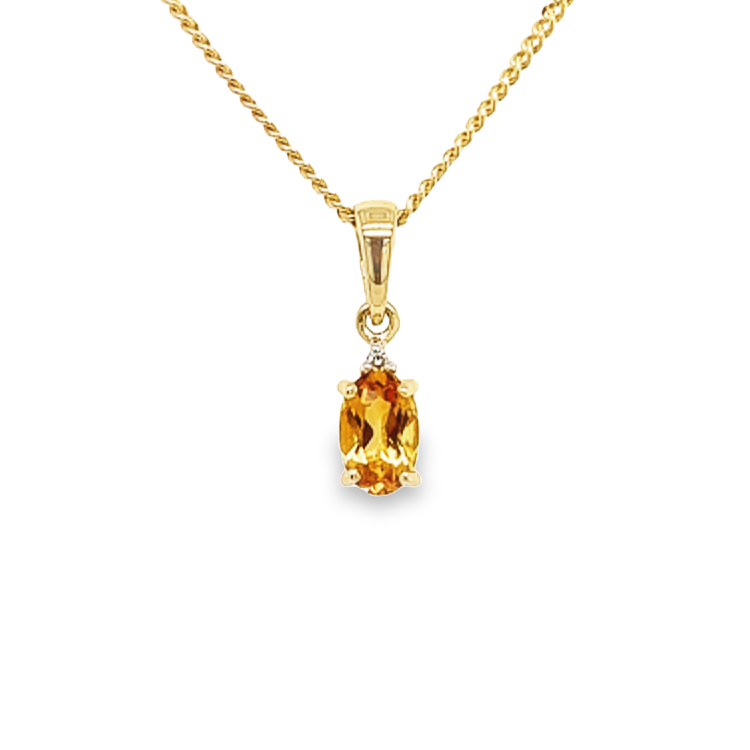 Deze geel gouden hanger bevat een schitterende Citrien. De kleursteen is gezet tussen vier gouden zetpoten met daarboven een klein diamantje. Een prachtige subtiele hanger voor een kleurrijke gelegenheid.

Note: het kettinkje hoort niet bij de hanger, deze is enkel gebruikt voor de foto.