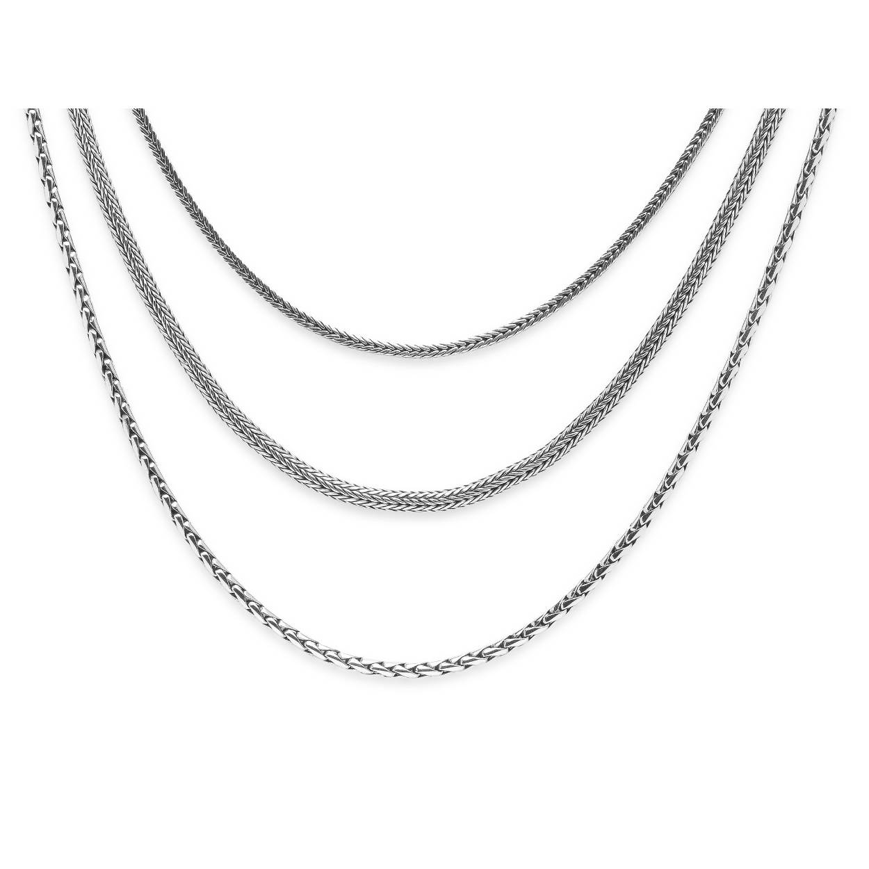 Buddha To Buddha 3-delig - 925 sterling zilveren fantasie schakel collier -George- Ellen - Barbara met veiligheidsachtje. Model: 450-Triple Mini in 56 cm