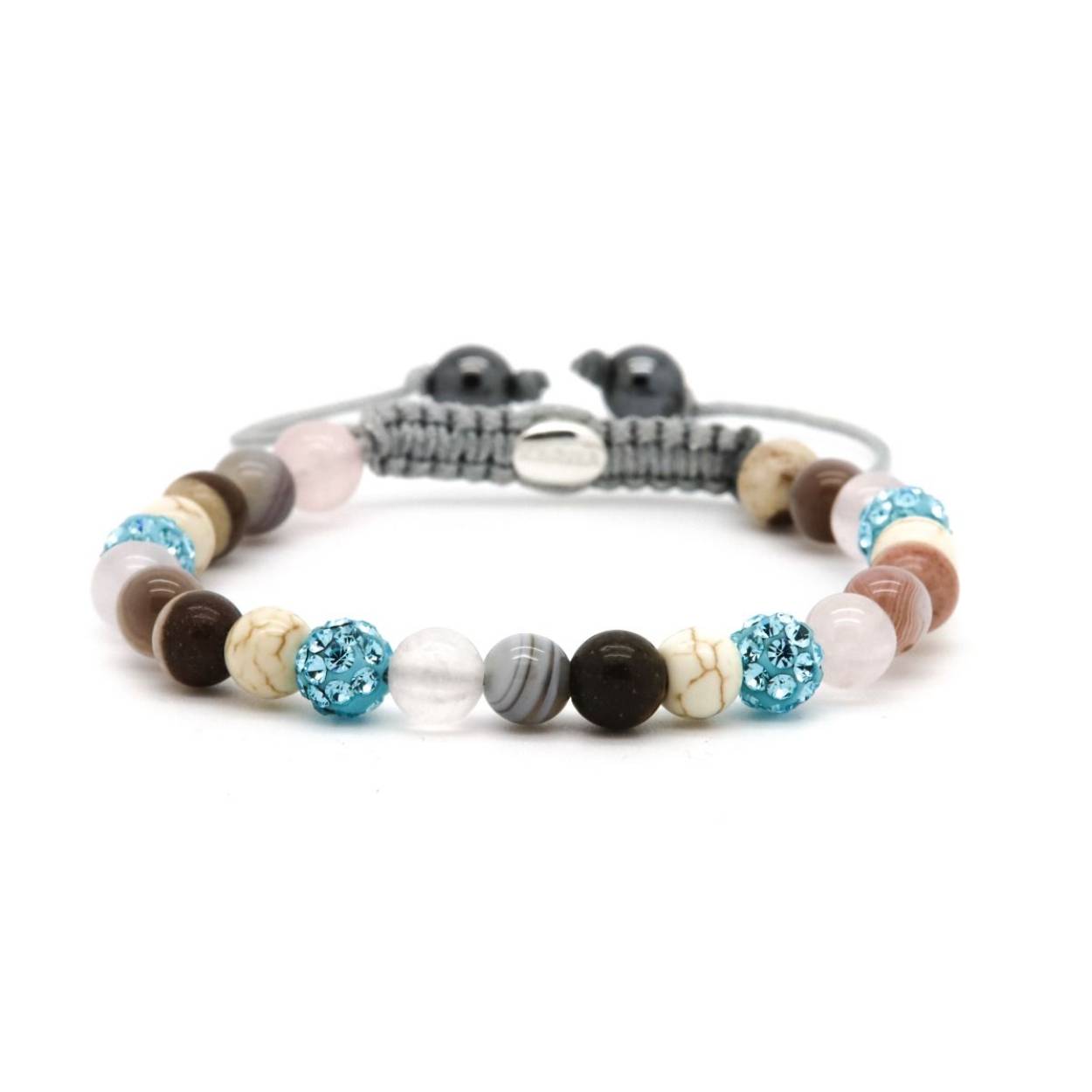 This is the Spiral Peacock XS (Blue crystal) bracelet. All the crystal beads and natural stone beads are 6MM. It's a perfect bracelet to mix and match with our other bracelets!