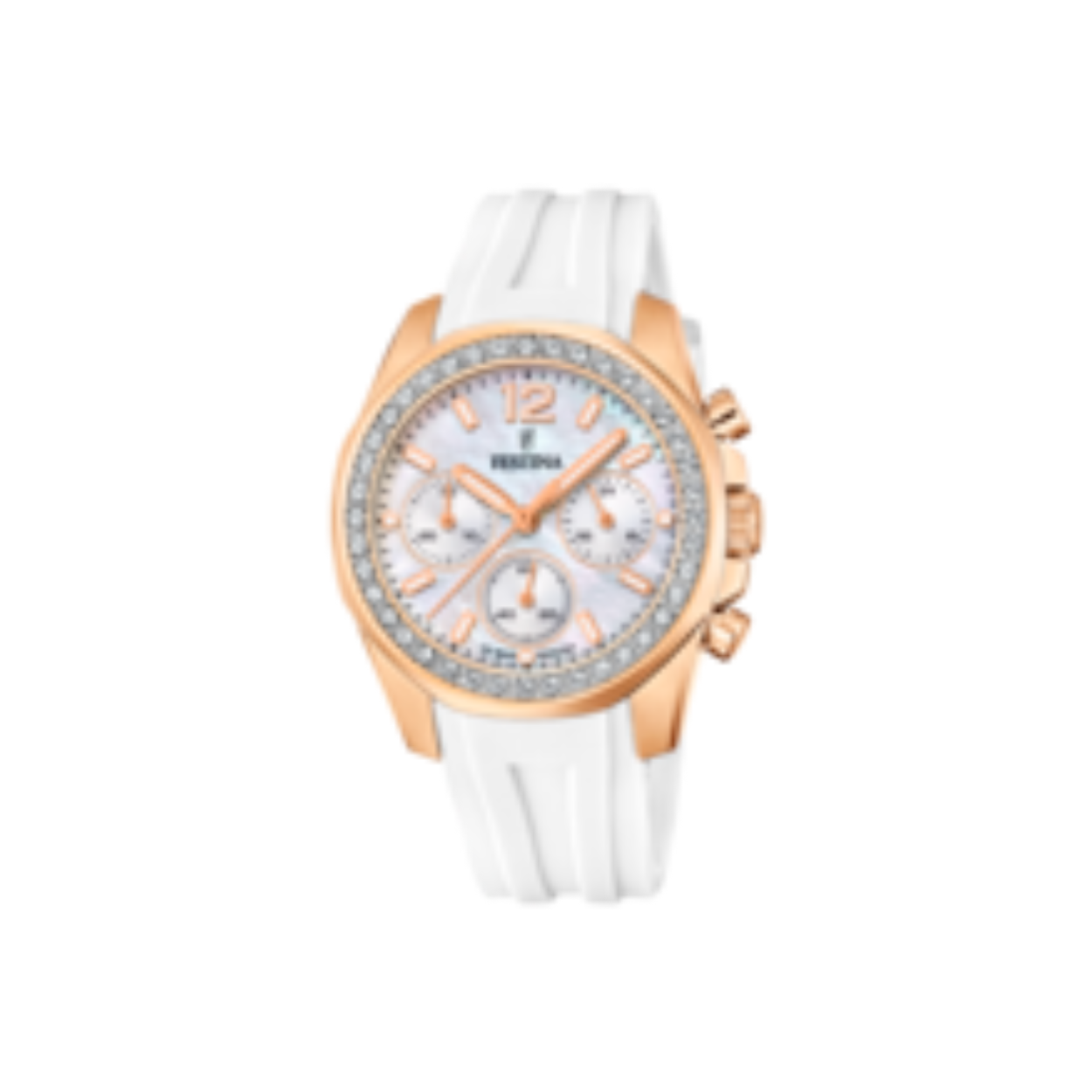 Festina chrono wit rubber in rosé en multicolour steentjes