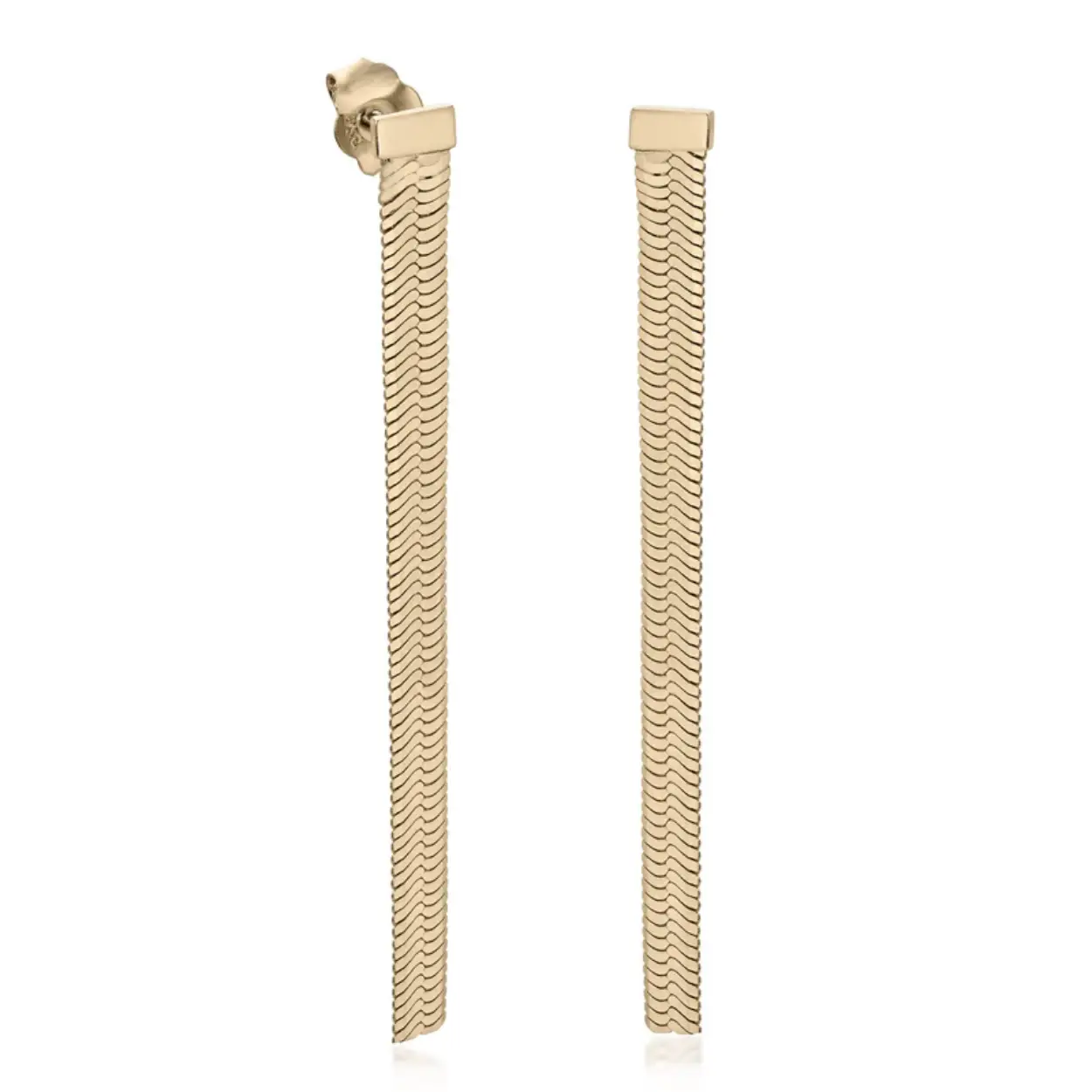 Gold plated silver long earrings snake design. Earrings formed by a snake design strip of gold plated silver. A trendy design essential to complement your looks, you will dazzle!