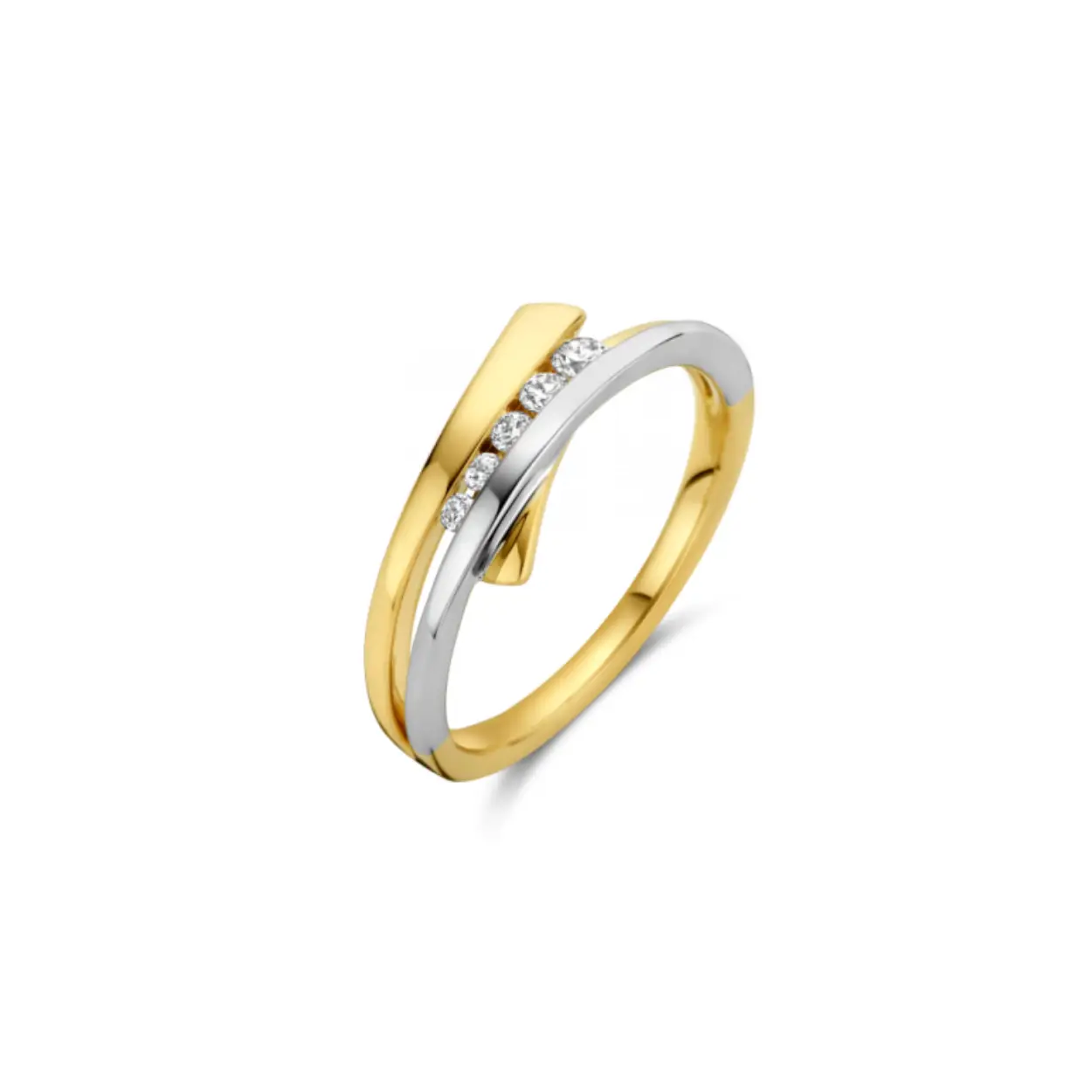 Bicolor briljant ring. 
Twee kleuren goud en schitterende briljanten.
STELLA is als set verkrijgbaar bestaande uit ring, oorsieraden, hanger en zelfs een collier.
