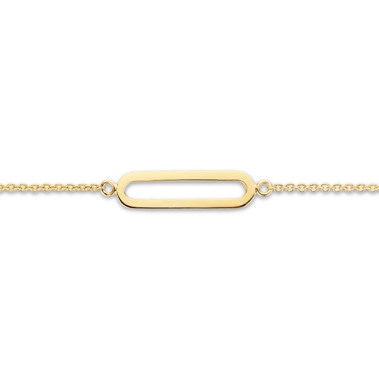 18 kt gouden armband met ovalen open schakel.
Lengte: 18 cm
Afmetingen open schakel: 20 mm x 5,5 mm
Bijhorende oorbellen en collier ook verkrijgbaar
De prijs kan variëren naargelang de goudprijs