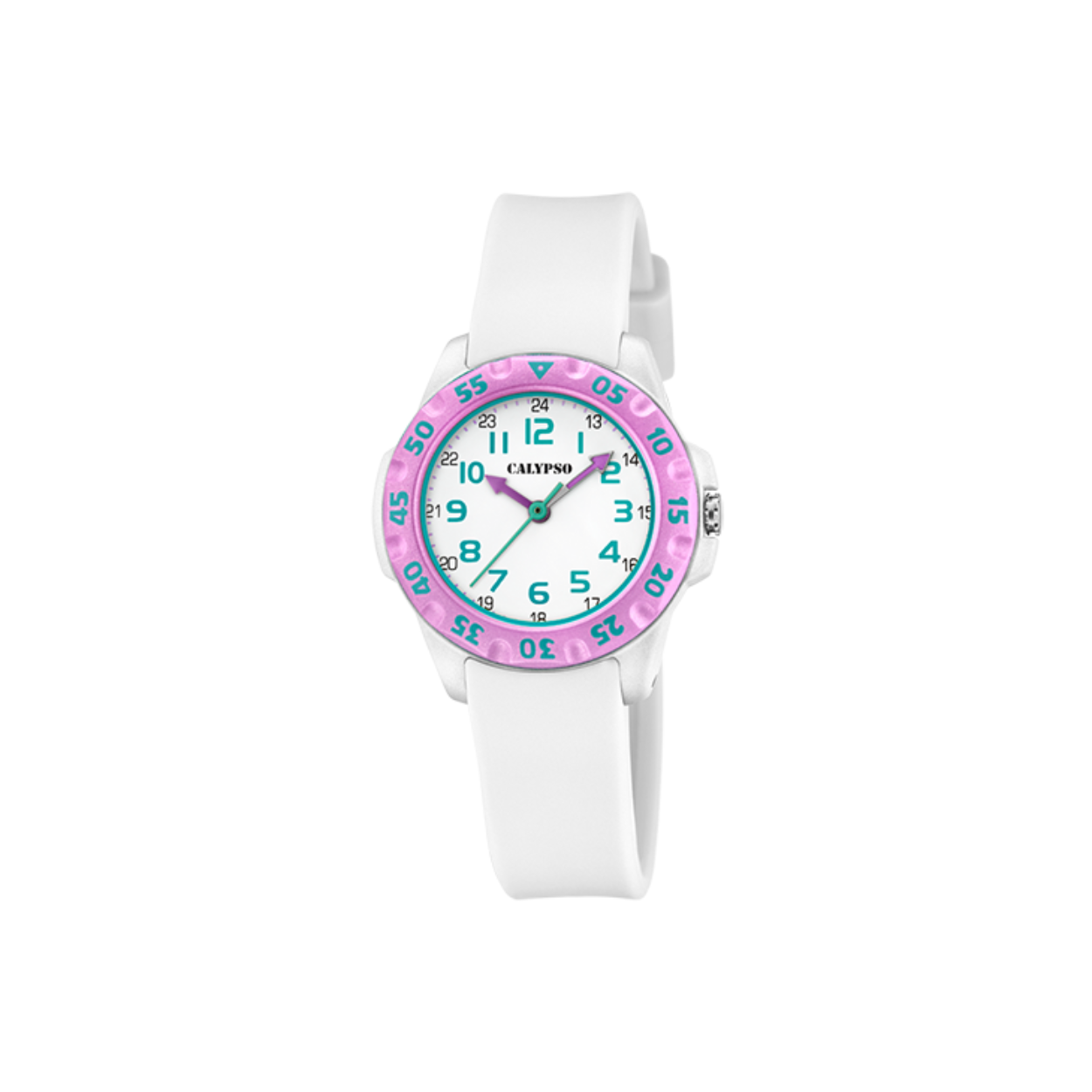 Een stoer kinderhorloge waarmee ze nooit meer te laat komen!
Kunststof kast met een rubber band en aangeduid met arabische cijfers. Tot wel 10 ATM waterdicht!