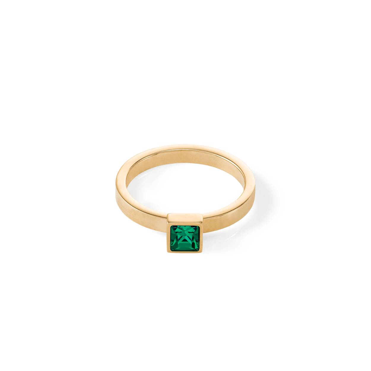 Coeur de Lion ring edelstaal verguld mt. 54 met groene crystal