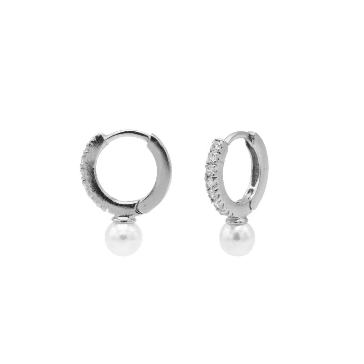Plain Zirconia Hinged Hoops Solid Pearl 12MM Silver