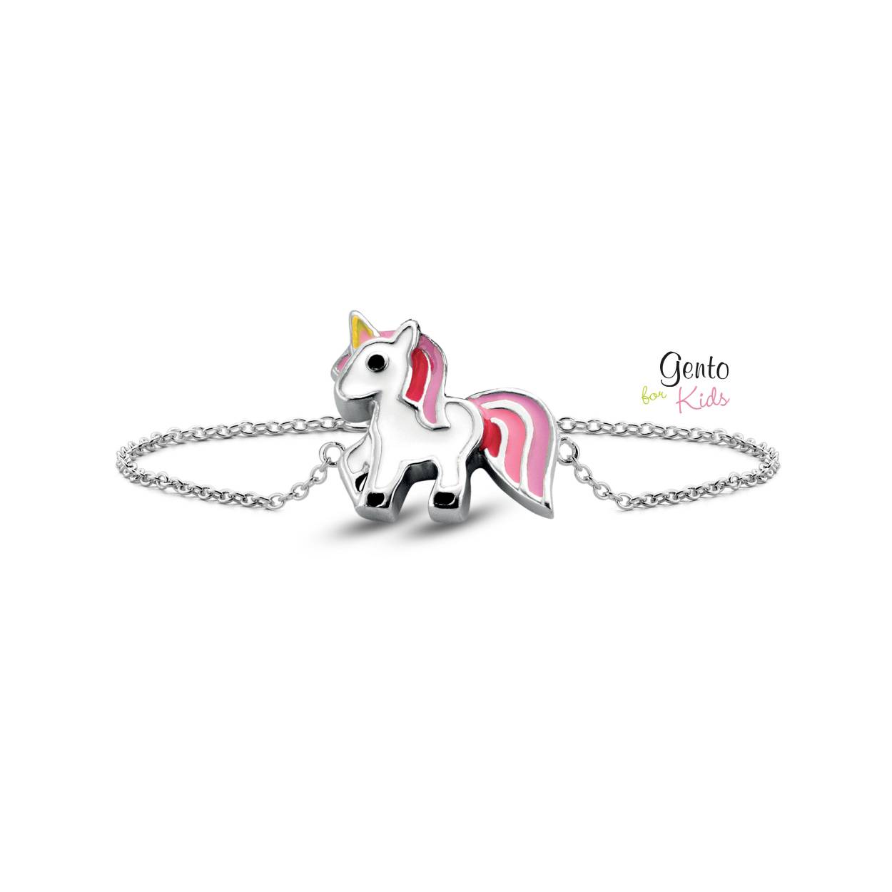 Zilveren armband 'unicorn roze' van Gento kids
Lengte armband: 14 + 3 cm
Bijhorende ketting met hanger en oorbellen ook verkrijgbaar