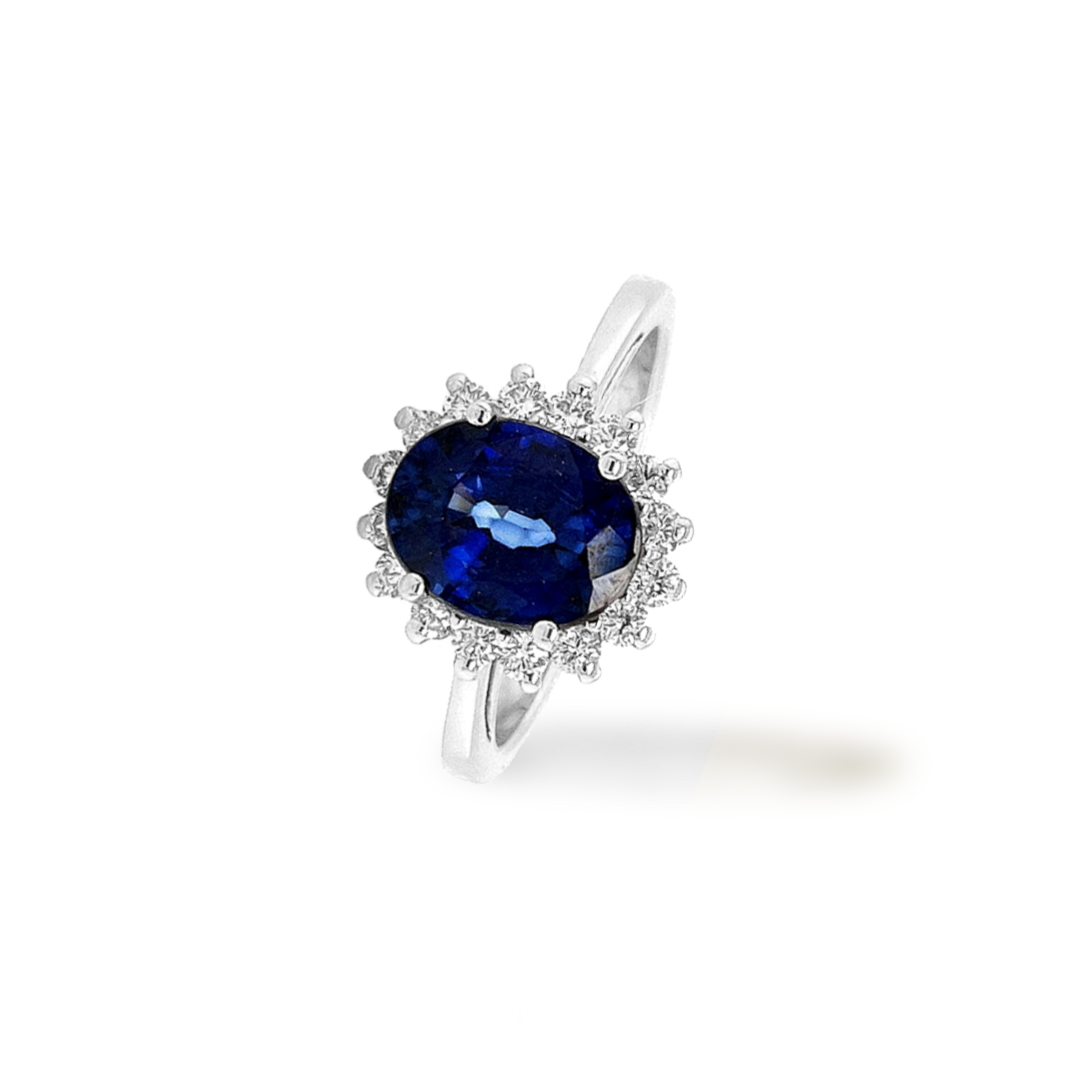 Geel gouden ring met Saffier en Briljant geslepen diamant.