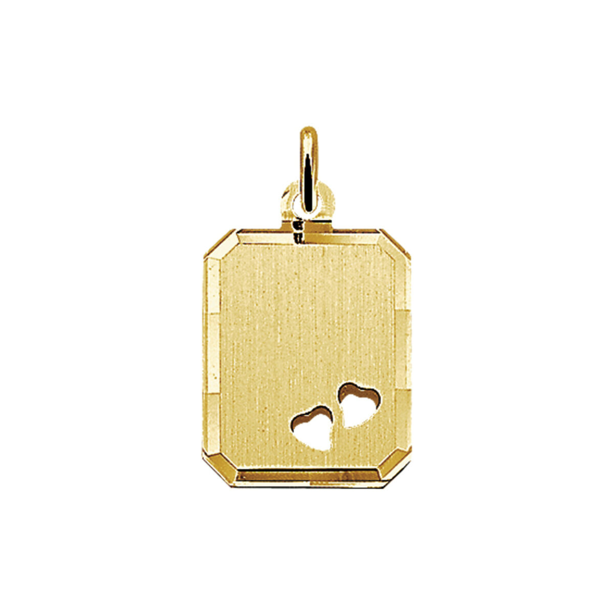 Geelgouden graveerhanger met een gediamanteerde afwerking en een dikte van 0.5mm.