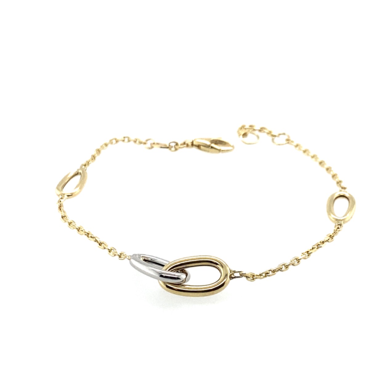 gouden armband met geel en witgouden tusenschakels