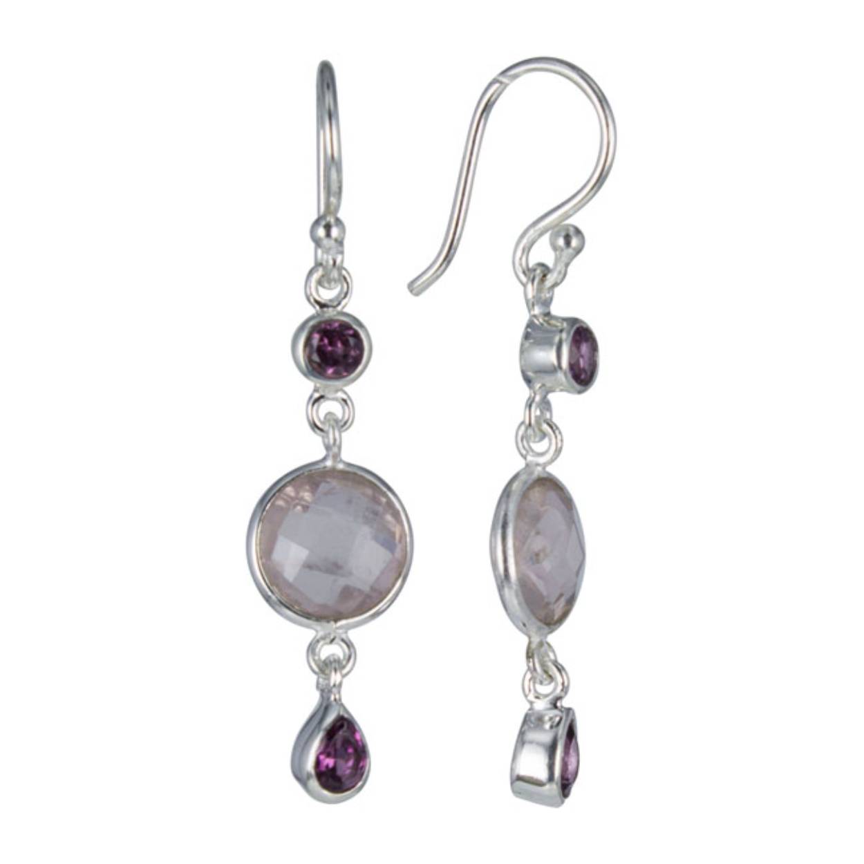 zilveren oorhangers met rozenquartz