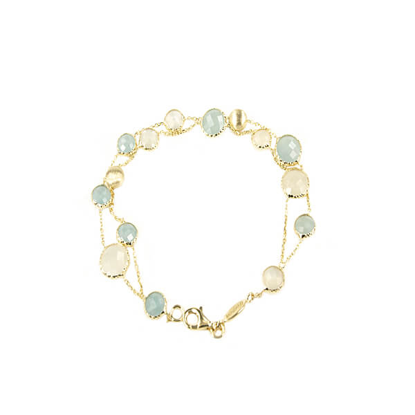 Monzario 14 krt geelgouden armband met aquamarijn en maansteen
Lengte: 19cm