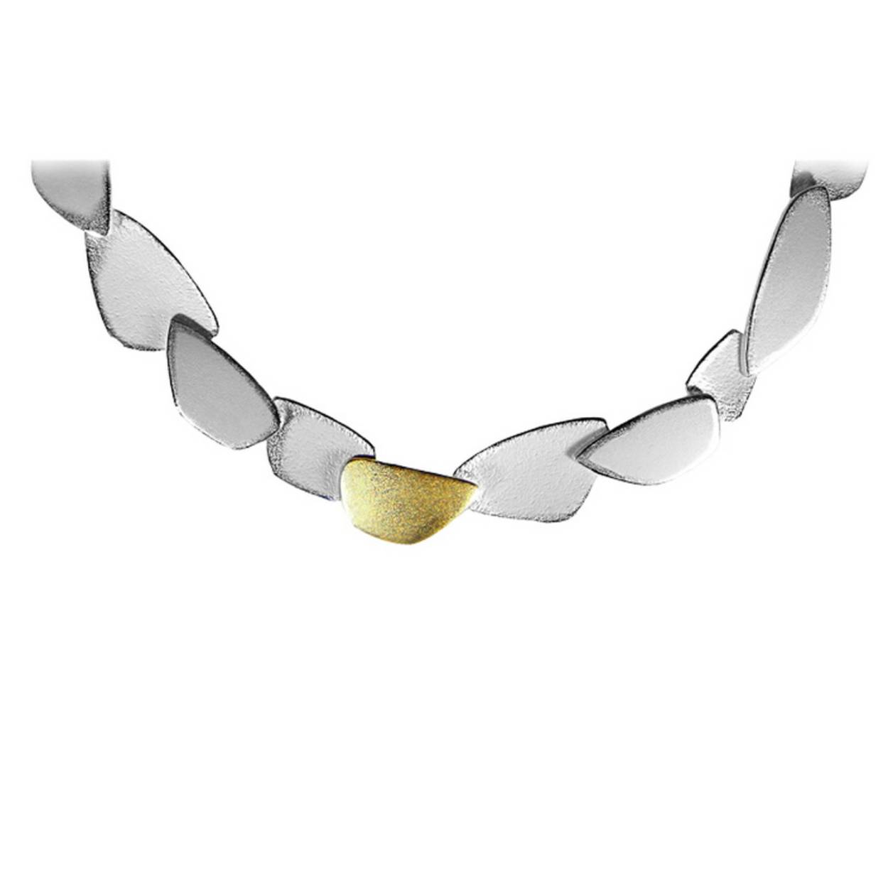 Zilveren choker mat en glanzend sterling zilver met 1 18 kt. gouden schakel.
