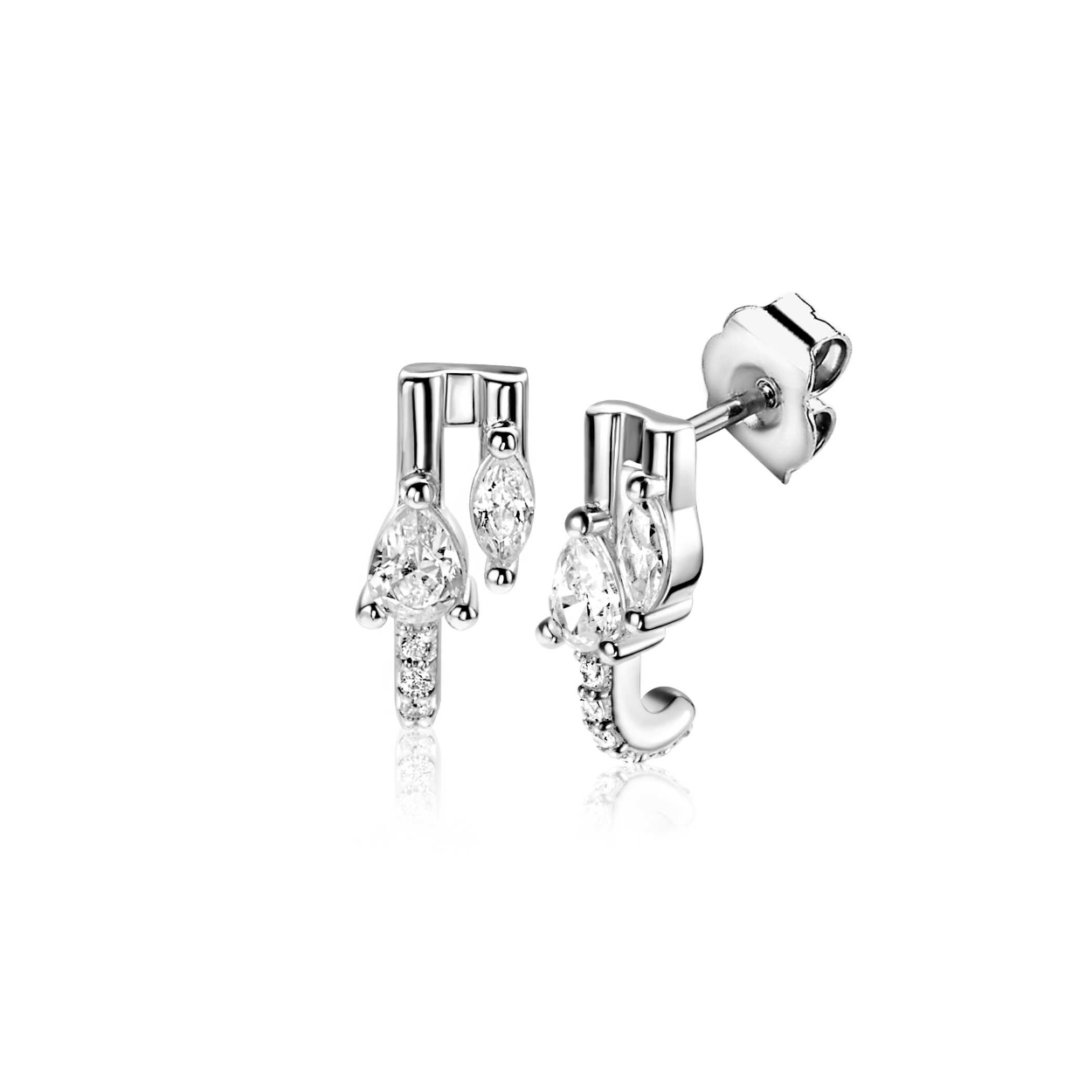 12mm ZINZI zilveren multi-look oorstekers met peervormige en ovale witte zirkonia's ZIO2689
