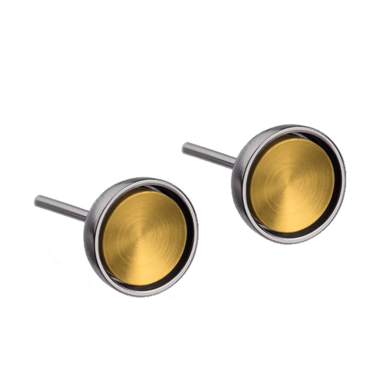 Stalen oorknoppen met goud verguld midden. 7 mm