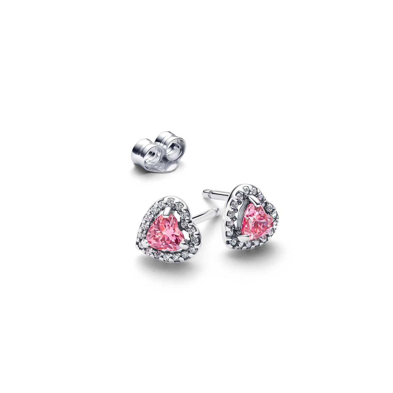 Verhoogd Roze Hart Oorknopjes zilver