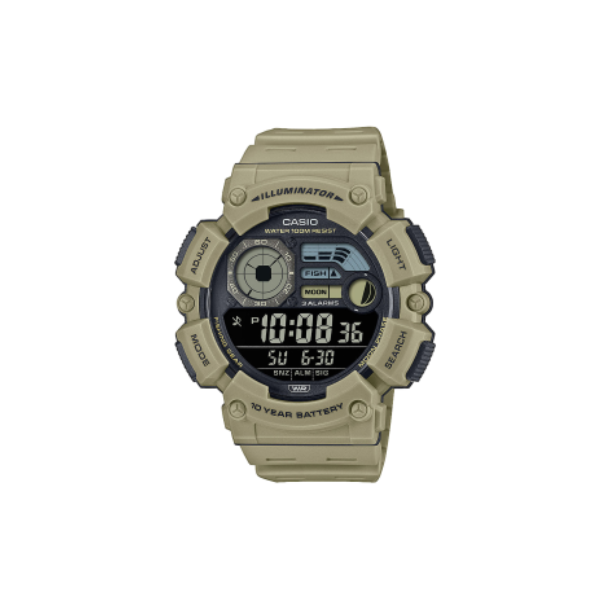 heren uurwerk casio digitaal en klein analoog uurwerk, met vaste datum, met chrono en alarm en 10 jaar batterij