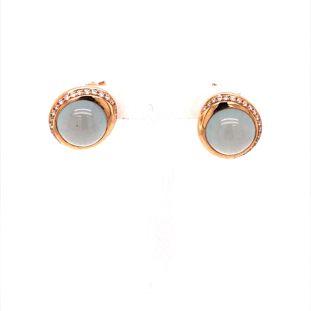 Artur Scholl 18krt rosé gouden oorsteker met diamant en melkaquamarijn