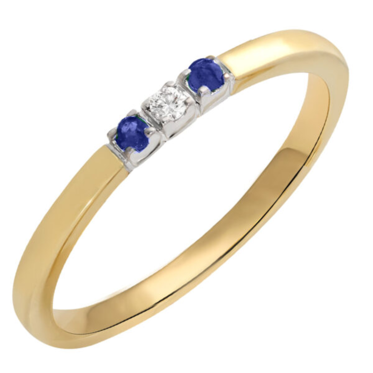 14krt. geelgouden ring met diamant en blauw saffier