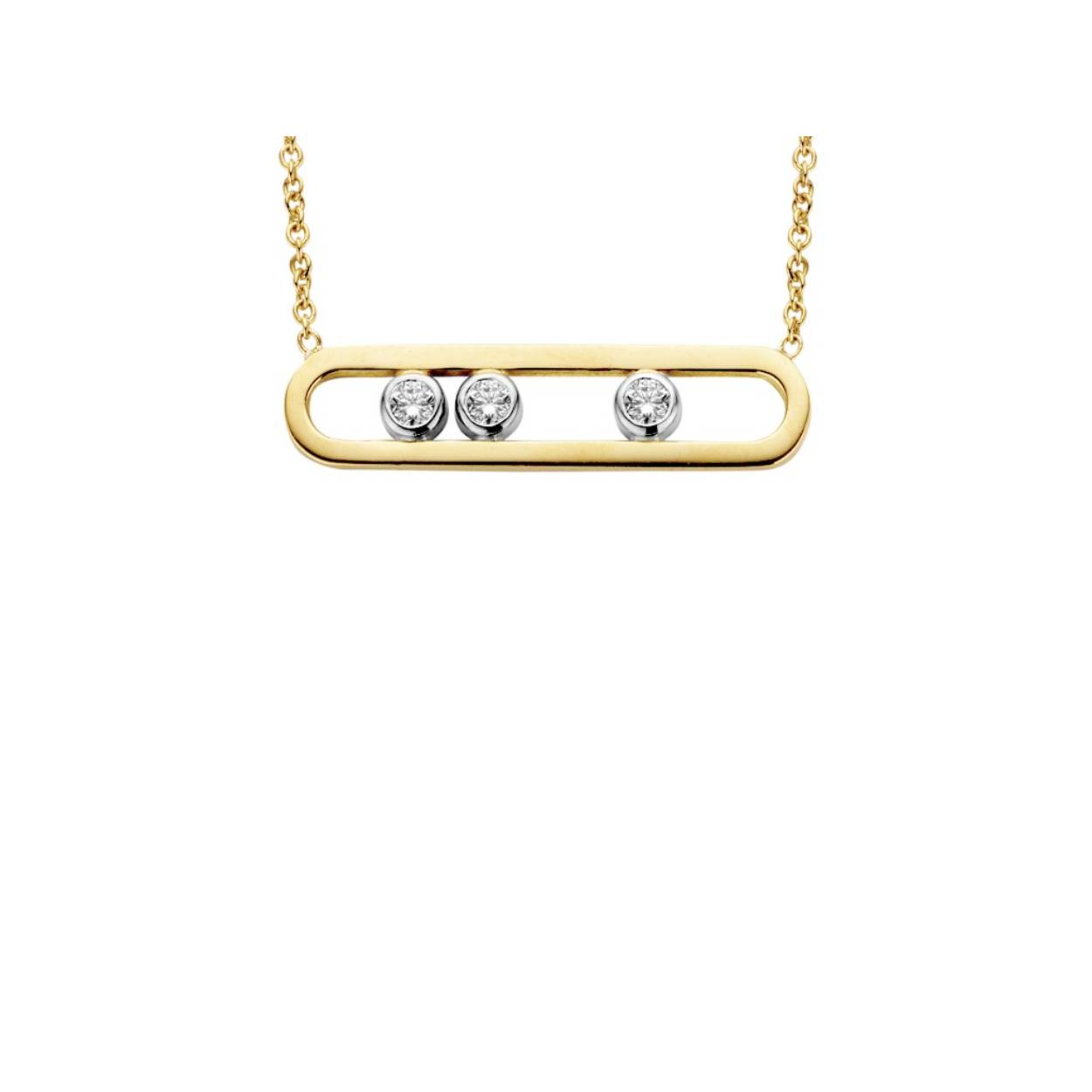 18 kt gouden collier (45 cm) met vast hanger
De hanger bevat briljant: 0,17 ct
Bijhorende oorbellen, armband en ring ook verkrijgbaar