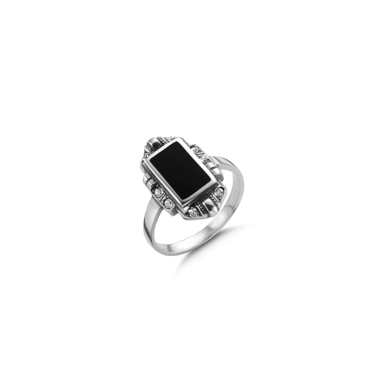 zilveren ring met onix, Art Deco-stijl. 