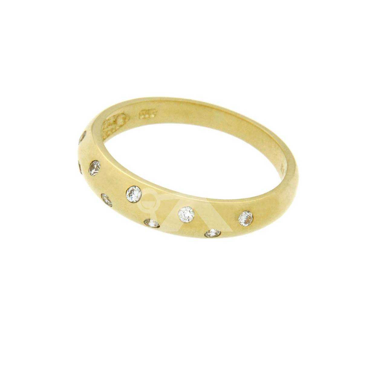 14-karaats geelgouden ring met zirkonia.
Ringmaat: 17.5 mm