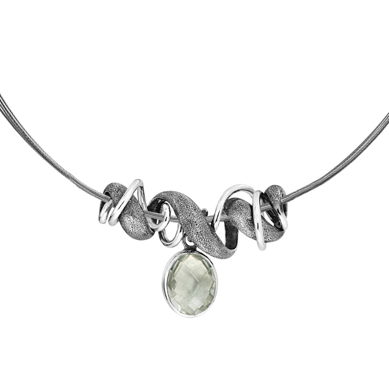 Rabinovich stl.collier , hanger zilver classy curl 
collier is met staaldraad