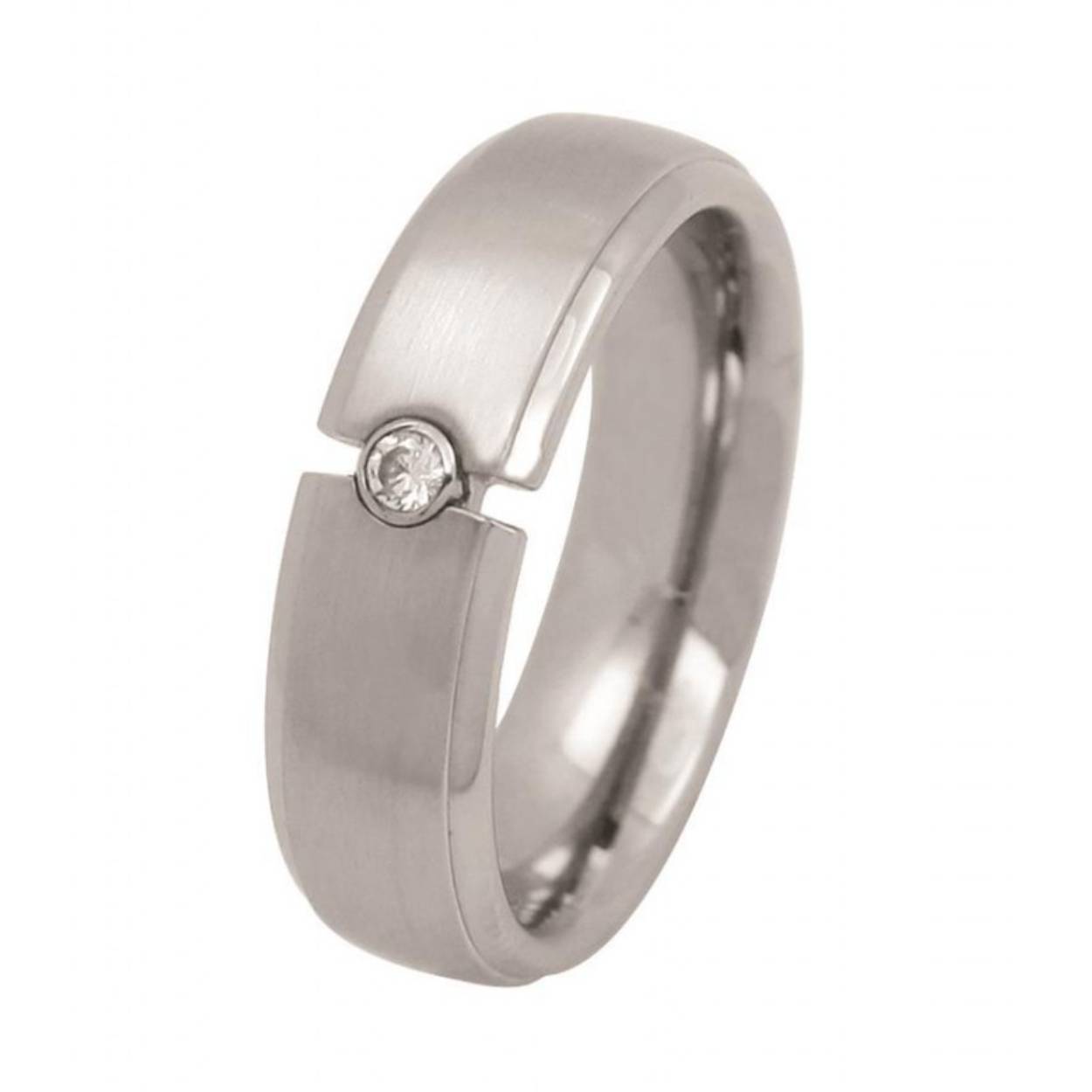 Staal ring mat/glanzend met 1x zirkonia - 6 mm breed