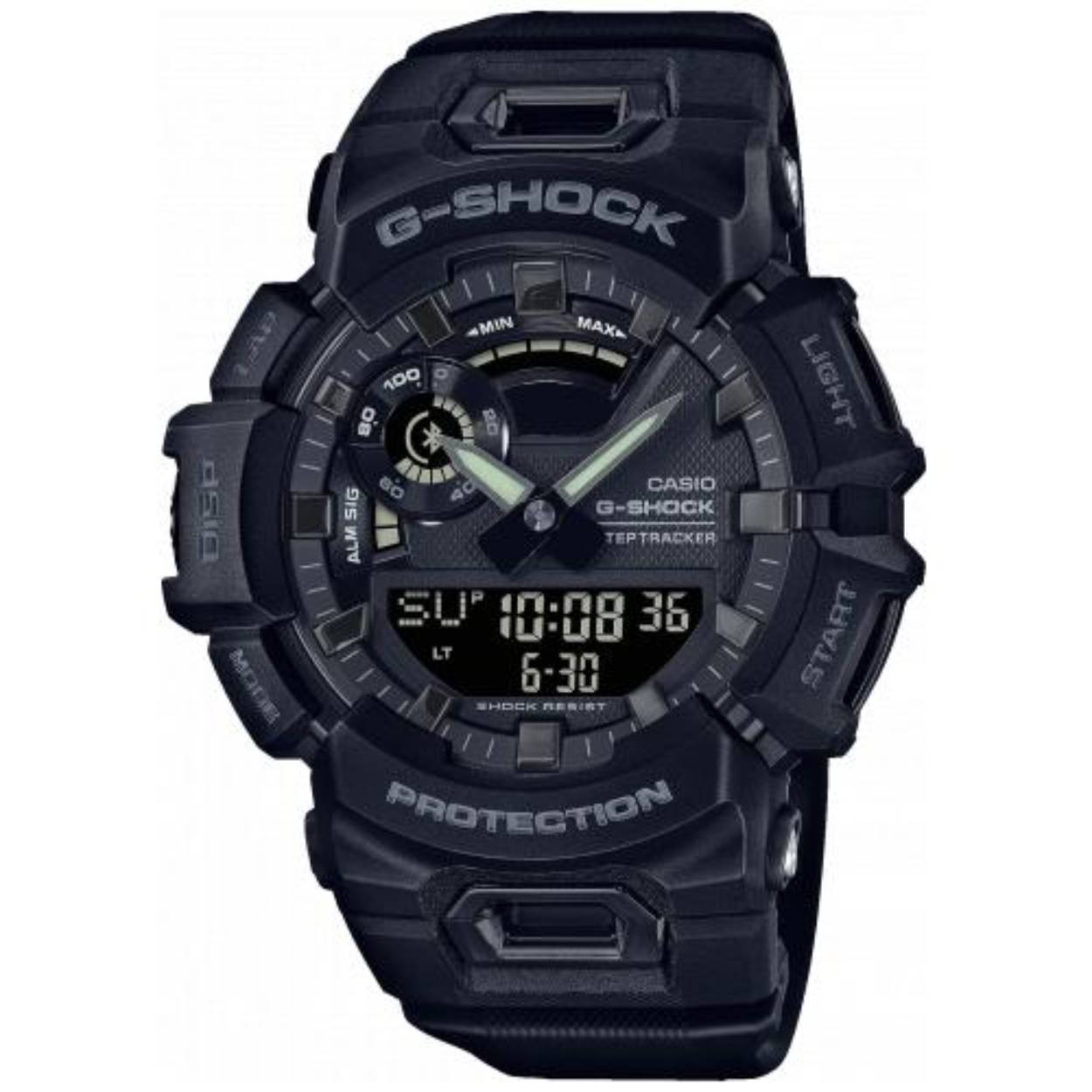 Bluetooth&reg; Smart
Het horloge is met een energiebesparende Bluetooth&reg;-technologie uitgerust, die met een druk op de knop energiezuinige gegevensuitwisseling biedt. Via Bluetooth&reg; kan het horloge draadloos met de smartphone worden verbonden, waardoor diverse handige functies toegankelijk worden.
Smartphone time
Wanneer de klok is gekoppeld met het toestel, wordt de tijd automatisch ingesteld en wordt de huidige tijd dus wereldwijd.
Super-Auto LED Light
Zodra het omgevingslicht verzwakt zorgt een draai met uw pols er voor dat de display van het horloge vooral helder en kleurrijk verlicht wordt.
Schokbestendig
Een schokbestendige constructie beschermt tegen schokken en trillingen.
Stappenteller
De Step Tracker maatregelen via versnellingsmeter stappen en brengt ze op het display van het horloge.
Lifelog Function
Tweede tijdzone
Een tweede locale tijd kan ingesteld en opgeroepen worden. Ideaal als u b.v. vaak overzee telefoneert.
Stopwatchfunctie - 1/100 sec. - 24 uur
Met drukken op een knop precieze meting van verstreken tijd. De fractie geeft de meeteenheid aan, terwijl het tijdsymbool de maximum tijdmeting toont.
Rondegeheugen 50
Maximaal 50 items inclusief datum en rondetijd kunnen hierin worden opgeslagen voor beoordeling achteraf.
5 Timer - 1/1 Sec. - 60 Min. (Herhaling)
De count-down timer geeft een signaal door het bereiken van de ingestelde tijd. De meetcapaciteit is maximaal 60 minuten. De timer kan weer automatisch te tellen vanaf de ingestelde tijd. Vijf van deze countdown alarmen kunnen afzonderlijk worden ingesteld.
5 alarmen per dag
Het dagelijks alarm herinnert met een akoestisch signaal op de ingestelde tijd aan terugkerende gebeurtenissen. Dit model heeft 5 onafhankelijke alarmen als flexibele geheugensteuntjes voor belangrijke afspraken.
Knopgeluiden aan/uit
De knopgeluiden kunnen met de modusknop naar wens worden uitgeschakeld. Na uitschakeling hoort u geen pieptoon meer wanneer u van de ene functie naar de andere schakelt. Ingestelde alarmen of countdowntimers zijn na uitschakeling van de knopgeluiden nog wel actief.
Wijzer beweeg functie
Met een druk op de knop kunt u de wijzers bewegen en dit geeft u de mogelijkheid om functies zoals topwatch of datum vrij te kunnen bekijken.
Phone Finder
Smartphone kwijt? E&eacute;n druk op de knop op het horloge is voldoende: de smartphone geeft een alarmsignaal.
Weergave van binnenkomende oproepen
Zodra je een oproep op je smartphone ontvangt, verschijnen de aanwijzingen op het display van je horloge
Automatische kalender
Als de automatische kalender eenmaal is ingesteld, wordt altijd de juiste datum weergegeven.
12/24-uurs tijdweergave
De tijd kan in 12-uurs of 24-uurs formaat worden getoond.
Mineraalglas
Het geharde mineraalglas zorgt ervoor dat het horlogeglas niet snel beschadigd.
Kunststof Kast
De hars behuizing is de ideale gezelschap voor elke dag. Het is duurzaam, lichtgewicht en relatief ongevoelig voor kou, hitte of andere externe invloeden.
Resinarmband
Resin bestaat uit kunsthars en is dankzij de extreme houdbaarheid en flexibiliteit het ideale materiaal voor armbanden.
Gesp
De armband is voorzien van een gesp.
2 jaar - 1 batterij
De batterij kan het horloge ca. 2 jaar van stroom voorzien.
Classificatie waterbestendigheid (20 bar)
Perfect voor vrij duiken zonder scuba-uitrusting: het horloge is waterbestendig tot 20 bar (ISO 22810).
Afmetingen (H x B x D)
51,3mm x 48,9mm x 16,6mm
Gewicht
ca. 61 g