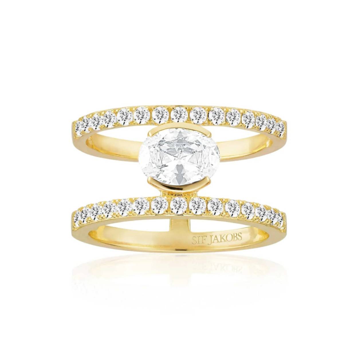 Sif Jakobs ring Ellisse Carezza Grande zilver 18 krt. goldplated SJ-R2358-CZ-YG-56