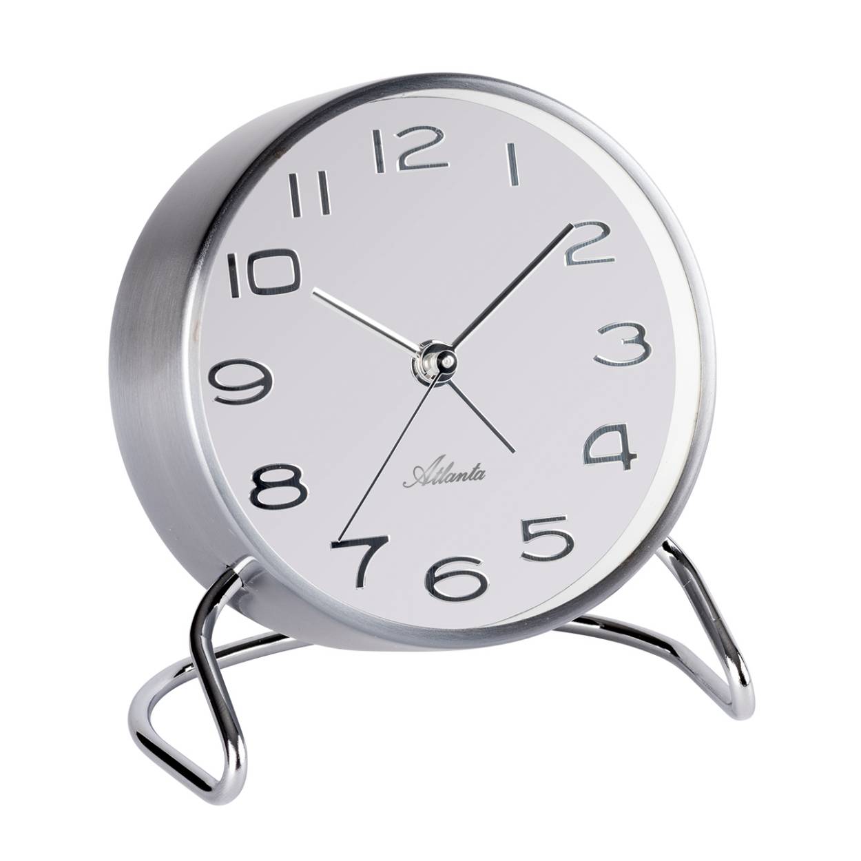 Klassieke elegante kwarts klok met alarm.
Massieve metalen kast.