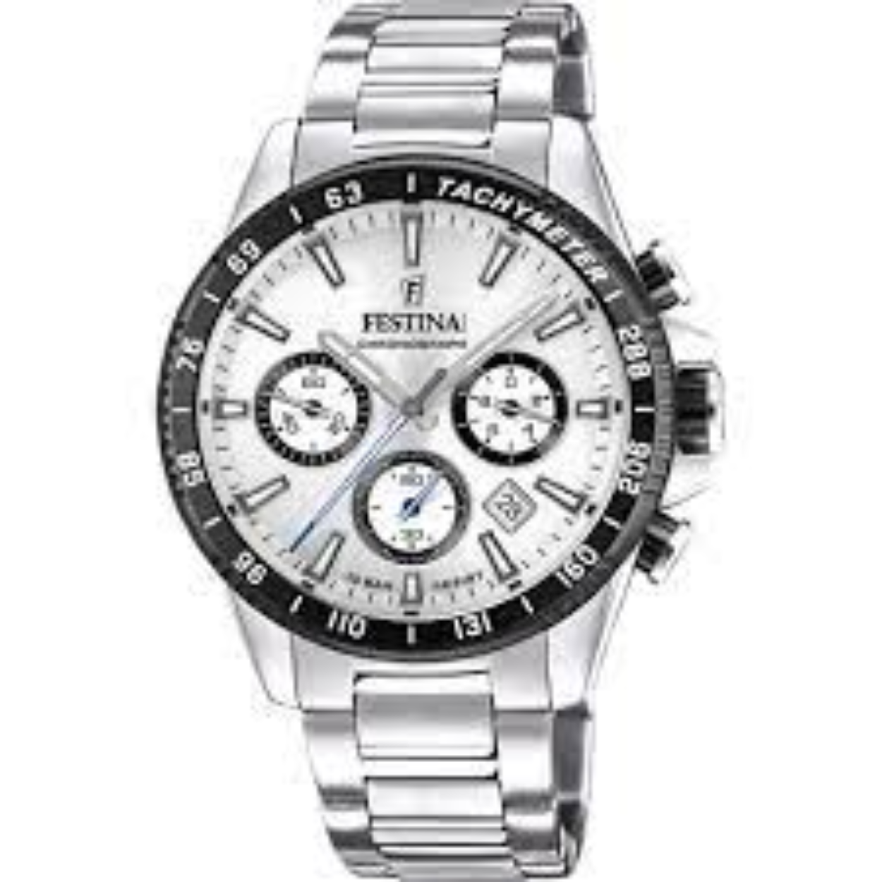 Festina horloge met stalen schakelband 
Het horloge heeft een zilverkleurige wijzerplaat met datumaanduiding
10 ATM waterdicht 