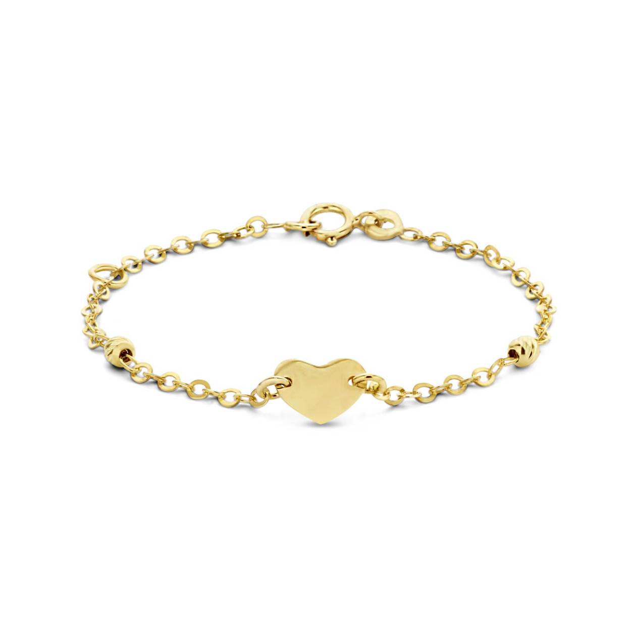 9k Geelgouden armband met een schakelbreedte van 1.7mm en hartje van 6x7mm