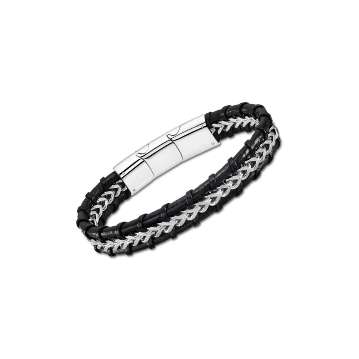Armband lotus staal leder