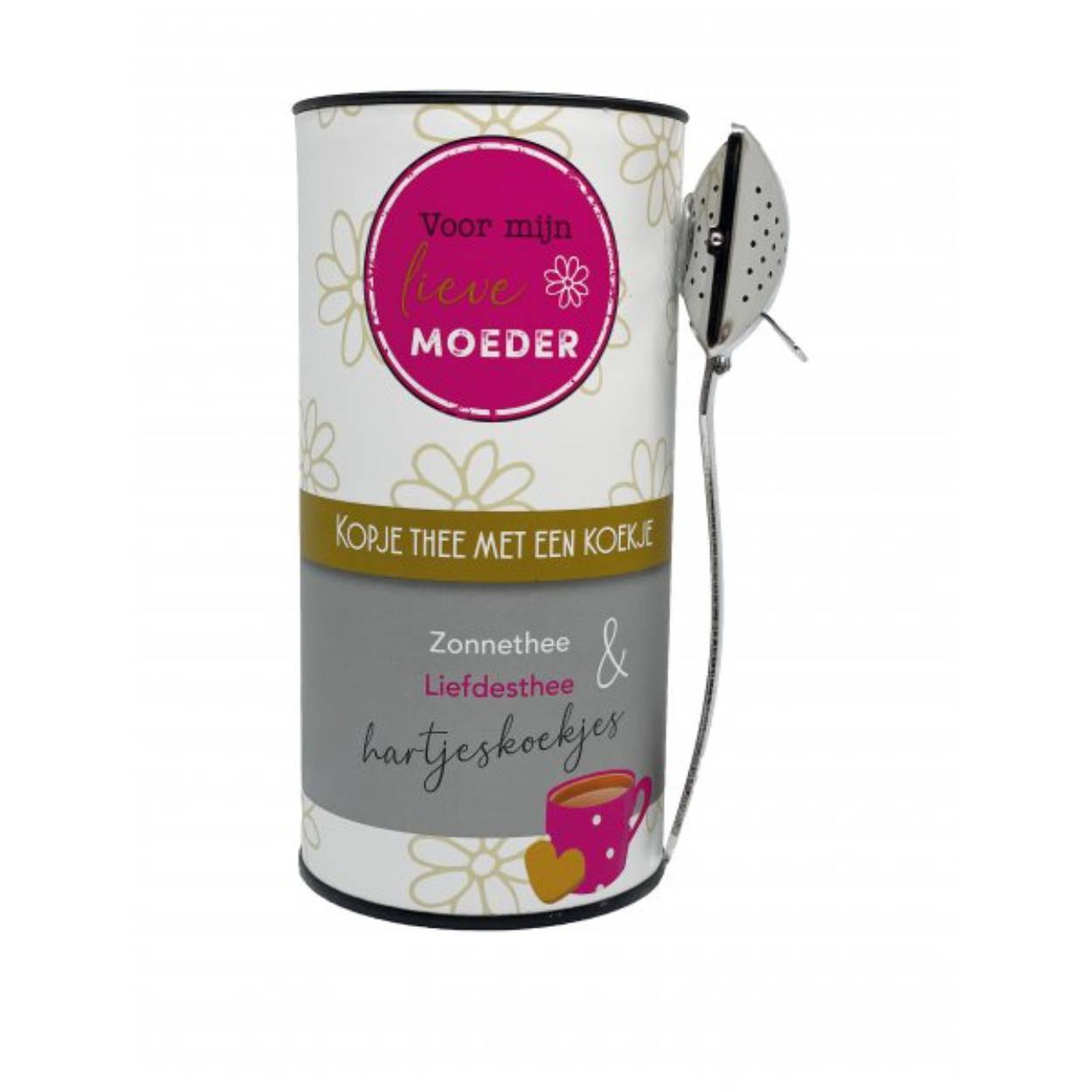 De warmte van Thee met een lekker Koekjes; met zorg gemaakt, met liefde aan iemand gegeven!
Inhoud per koker:
- 2 zakjes met ieder 20gram thee
- 40 gram hartjeskoekjes
- theeleutlepel zilverkleurig
Van iedere theeverpakking kun je heel gemakkelijk meerdere kopjes heerlijke thee zetten!