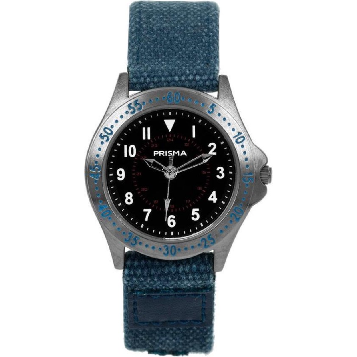 CW258 Coolwatch jongens zwarte wijzerplaat, cijferindex en canvas blauwe  band