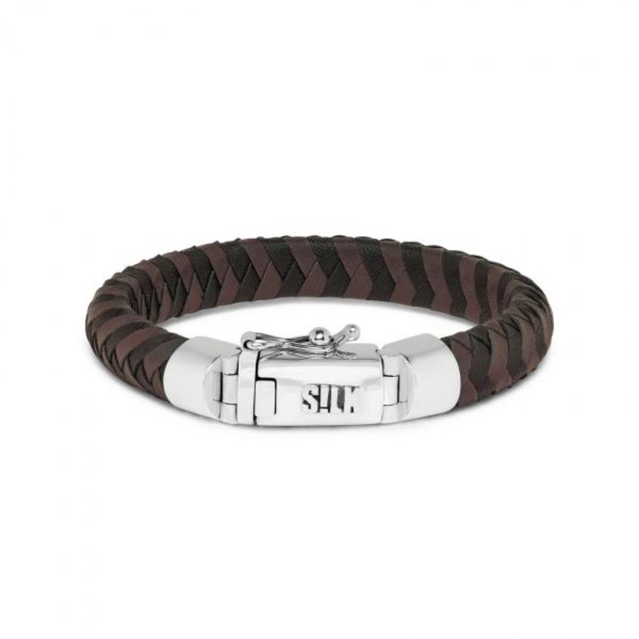 Leren armband zwart-bruin met een zilveren sluiting van het merk Silk. Model 326BBR.21
Lengte 21cm