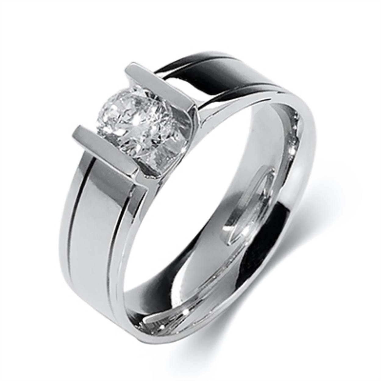 Trouwringen witgoud met in de damesring 0,5 ct. Beide ringen zijn 6 mm breed.