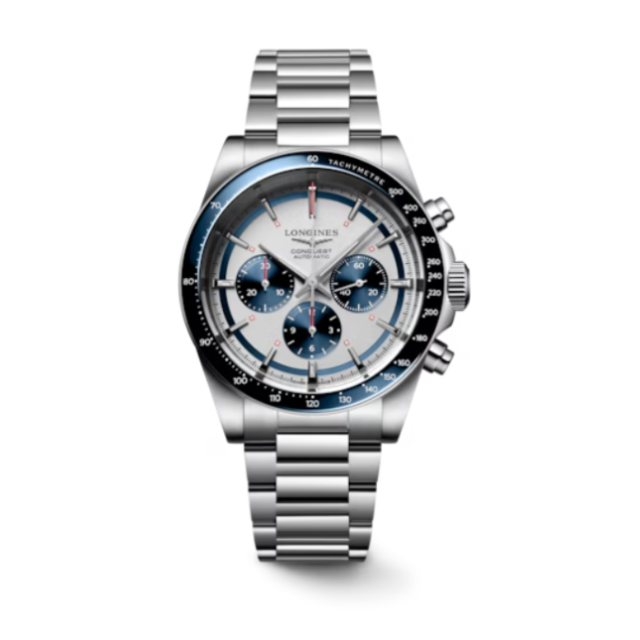 Dit Longines horloge behoort tot de Conquest collectie.
Referentienummer: L3.835.4.98.6 

Dit Longines Conquest horloge is uitgerust met een automatisch kaliber L898 uurwerk met een gangreserve van 59 uur. De kast en band zijn gemaakt van staal. Het horloge heeft een diameter van 42 MM en is getest op een waterdichtheid van 10 ATM / 100 M. De zilver matte wijzerplaat is versierd met blauwe counters op 3- 6- en 9 uur. De blauwe keramische bezel is afgewerkt met een tachymeterschaal. Het horloge heeft een krasvrij saffierglas met een anti-reflectieve coating aan beide zijden.