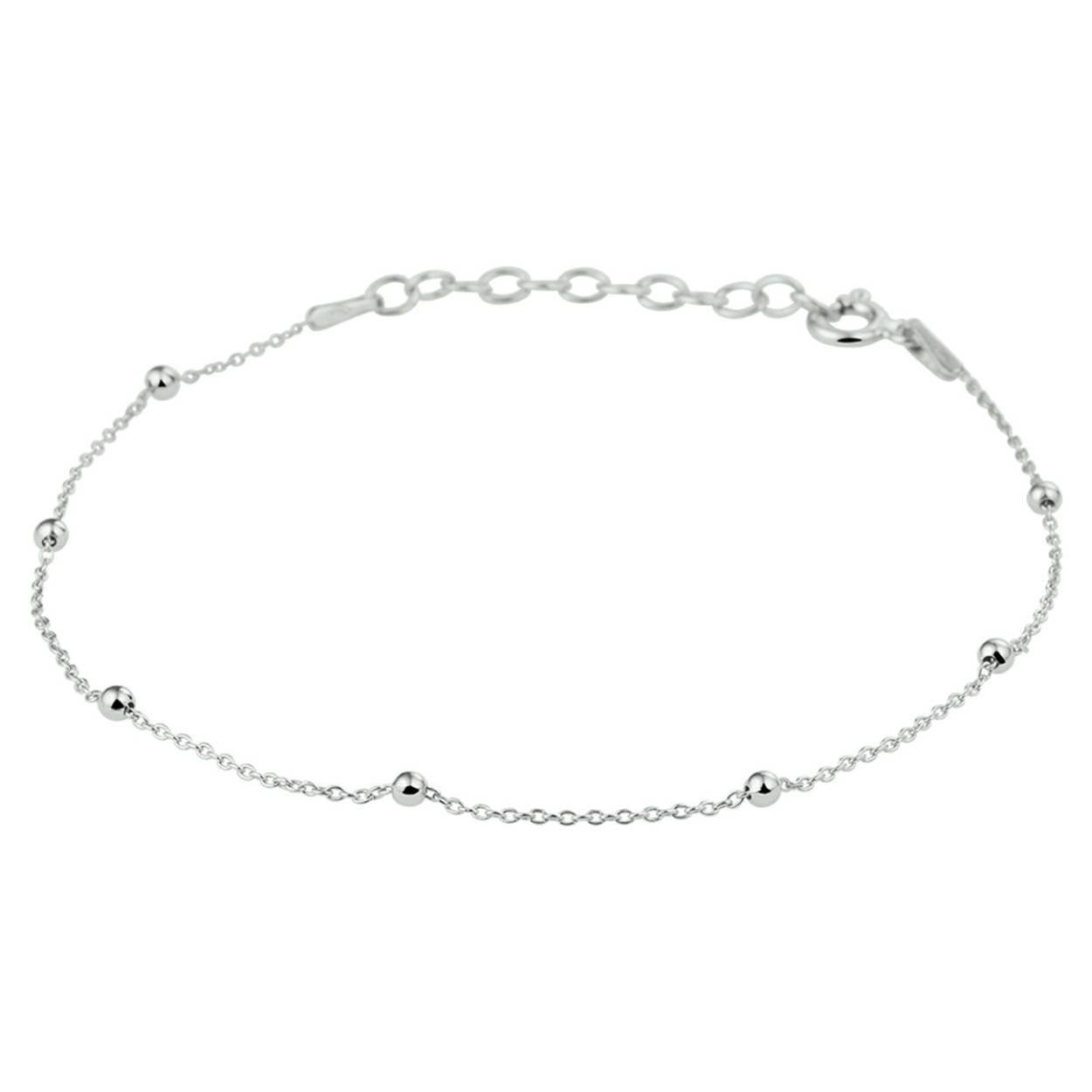 Gerhodineerd zilveren armband uitgevoerd met bolletjes van 2mm. De armband heeft een schakelbreedte van 0.9mm en een draaglengte van 16cm met een extensie van 3cm.
